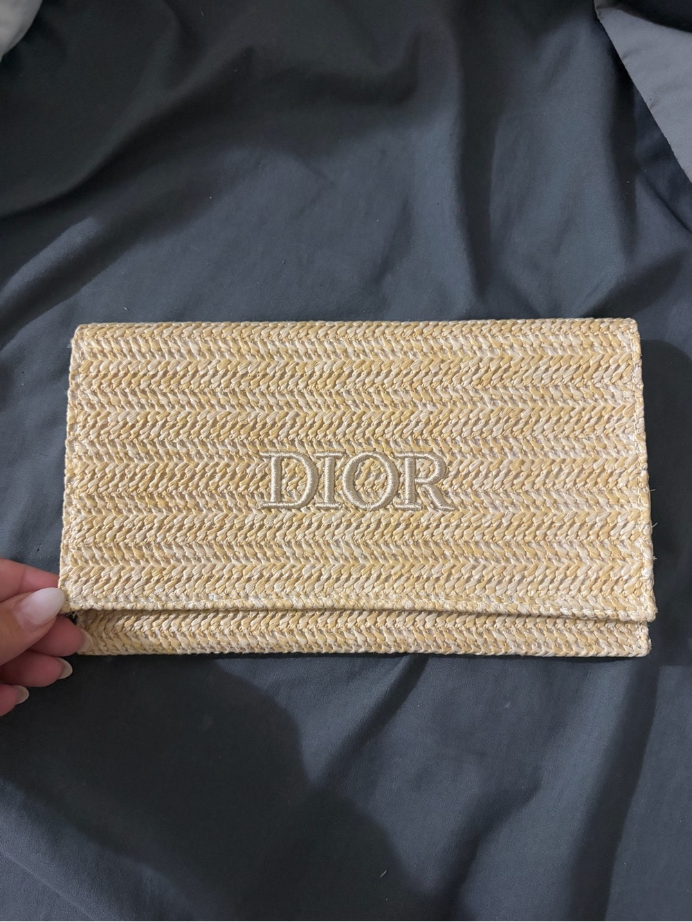 Dior Beige Woven Straw Envelope Clutch